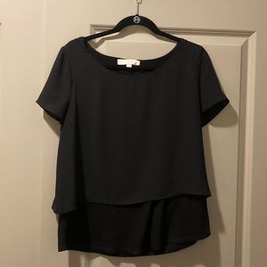 LOFT: Size M, Black mixed media shirt
